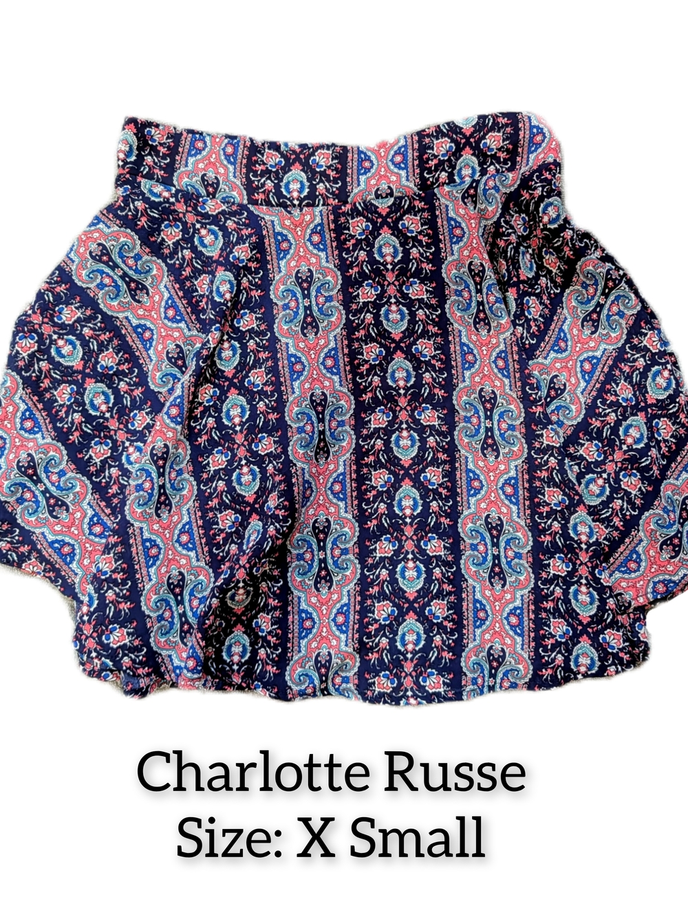 3/$15 Charlotte Russe Navy Paisley Print Skirt with Light Blue Accents